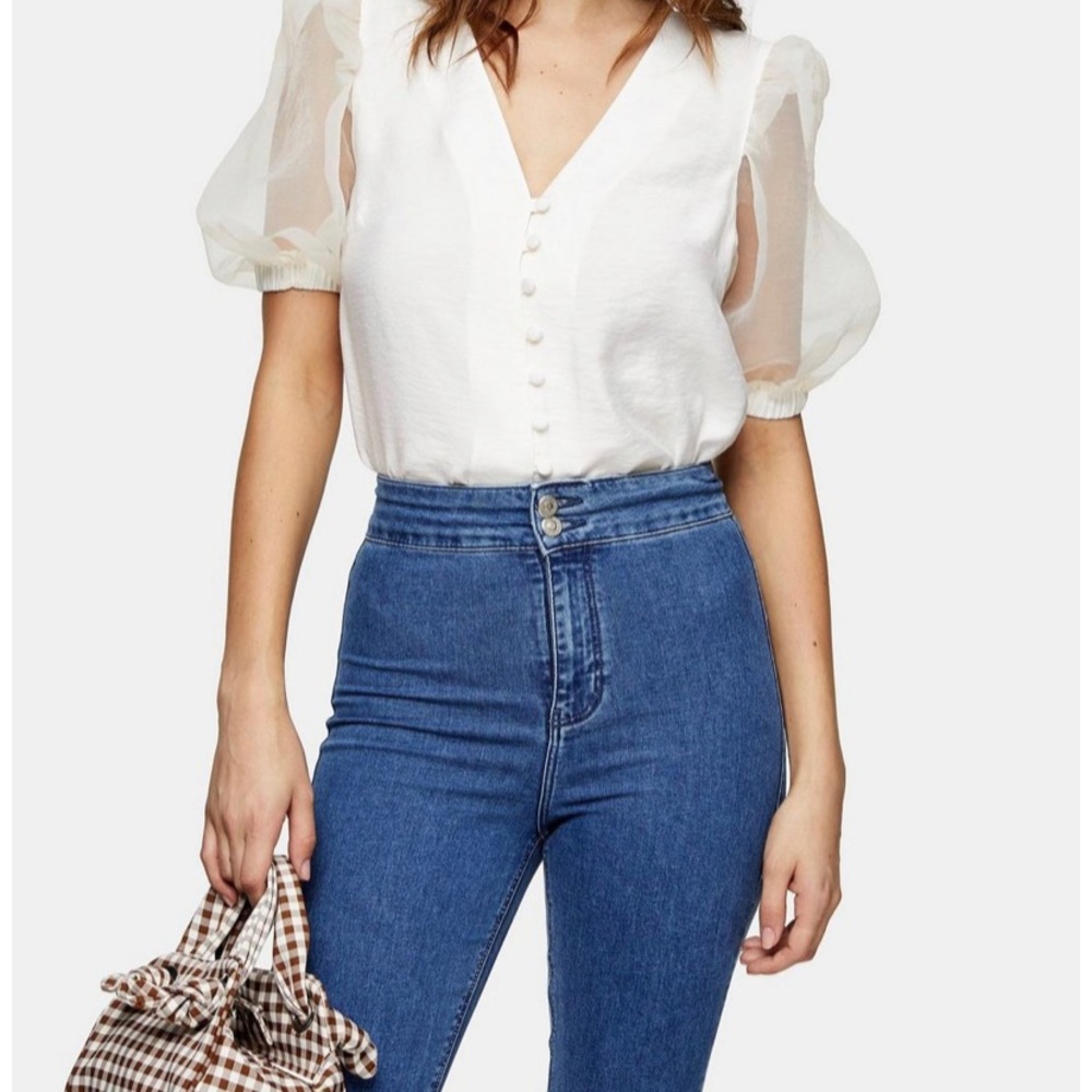 TopShop Ivory Organza Sleeve Blouse Worn Once